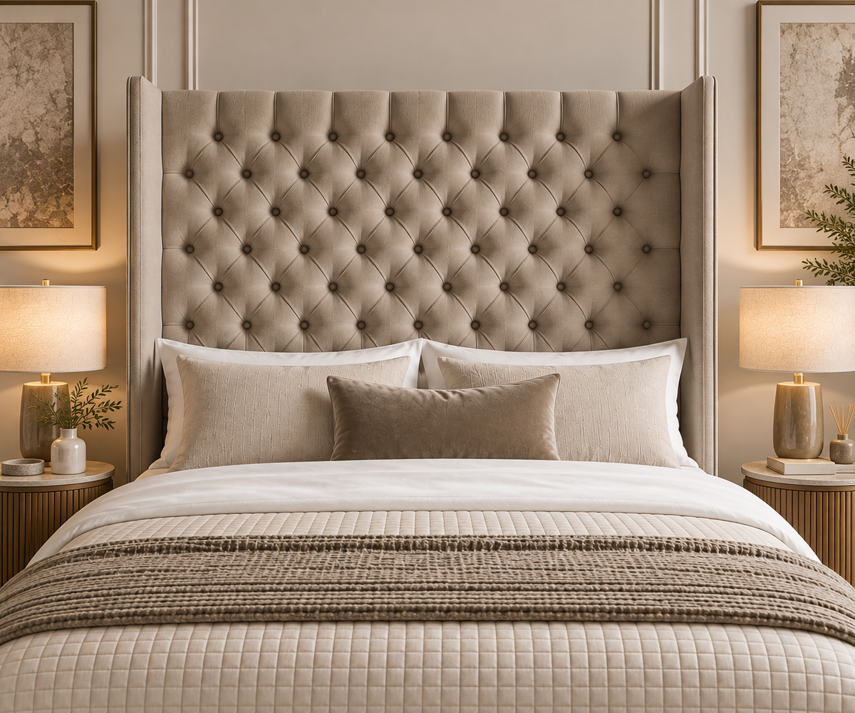 Buttoned Straight Wing Headboard (Chesterfield)
